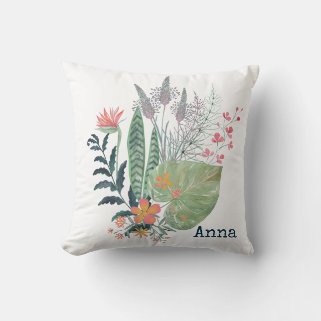 Almofada Botânica tropical floral personalizada (Frente)