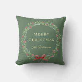 Almofada Botanical Christmas Wreath Modern Script