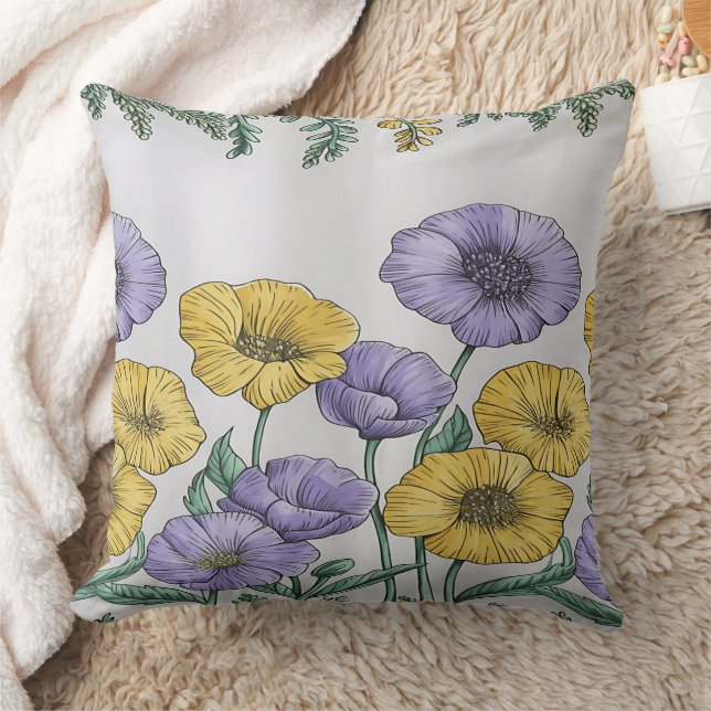 Almofada Botanical Floral Pillowcase – Purple & Yellow Hand (Cobertor)