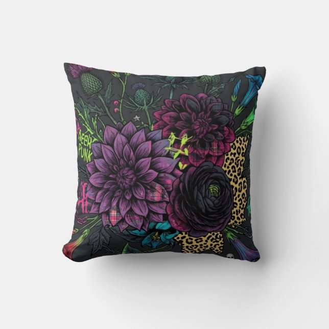 Almofada Botanical Punk Floral Pillow Dark Aesthetic Grunge (Frente)