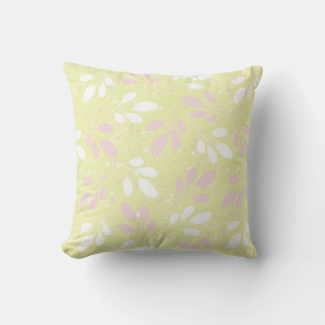 Almofada Botânico branco e rosa no Designer Amarelo (Frente)