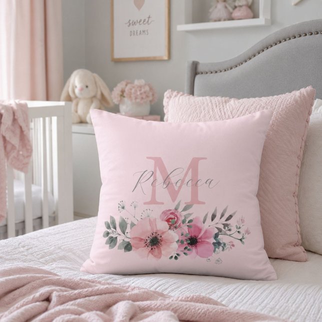 Almofada Botânico chic rosa bege aguarela floral  (Botanical chic blush pink watercolor floral throw pillow)
