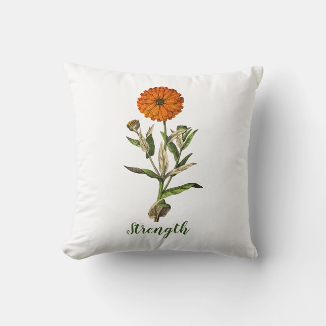 Almofada Botão de pino Inspiracional de Força Marigold (Frente)