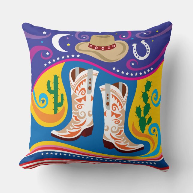 Almofada Botas de Cowboy e Estrelas do Deserto (Frente)