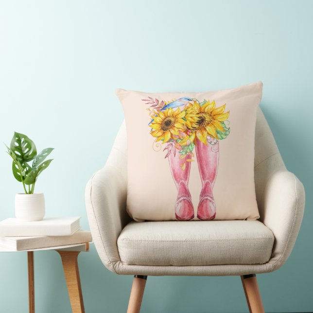 Almofada Botas Rosa, Pássaro Azul e Girassóis (Cadeira)