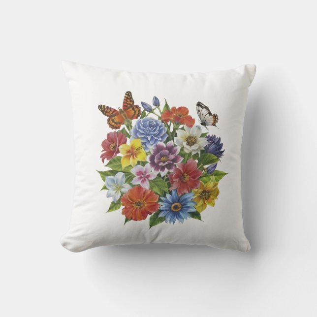 Almofada Bouquet de fleurs avec papillons (Frente)