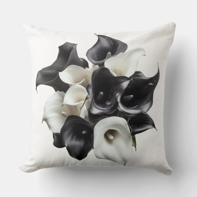 Almofada 🖤🤍 Bouquet Élégant de Lys Noirs et Blancs (Frente)