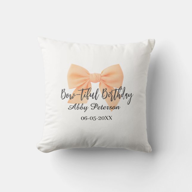 Almofada Bow-tiful birthday orange bow name date simple pas (Frente)