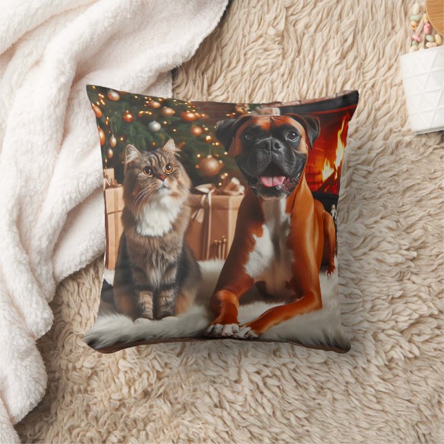 Almofada Boxer Dog e Cat Christmas (Cobertor)
