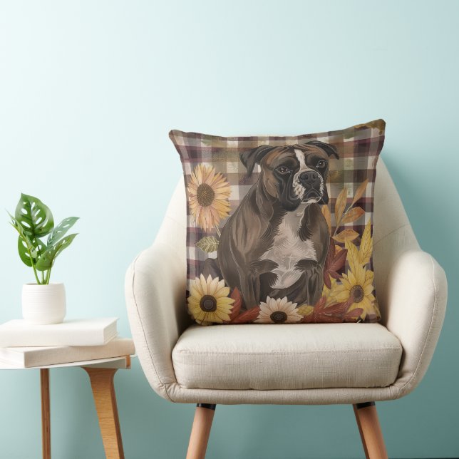 Almofada Boxer Dog Fall Watercolor Flowers (Cadeira)