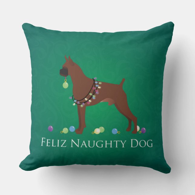 Almofada Boxer Dog Feliz Naughn Design de Natal (Frente)