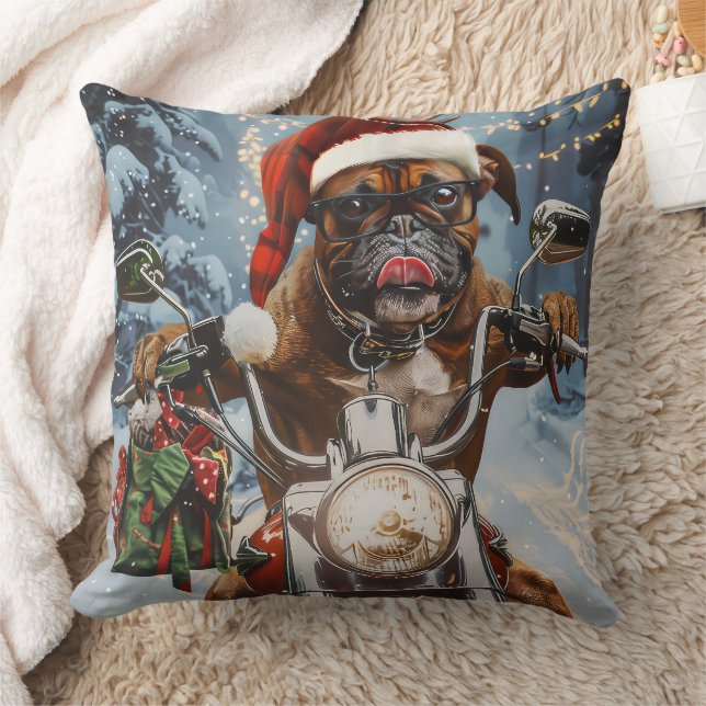 Almofada Boxer Dog Riding Motorcycle Christmas (Cobertor)