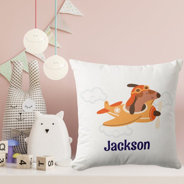 Almofada Boy  Baby Shower Dog Pilot Airplane Cloud Funny (Criador carregado)