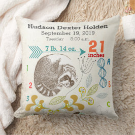 Almofada Boy Nursery Baby Birth Stat Raccoon Arrow Patterno