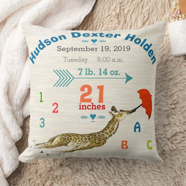 Almofada Boy Nursery Baby Birth Stats Giraffe Arrow Pattern (Cobertor)
