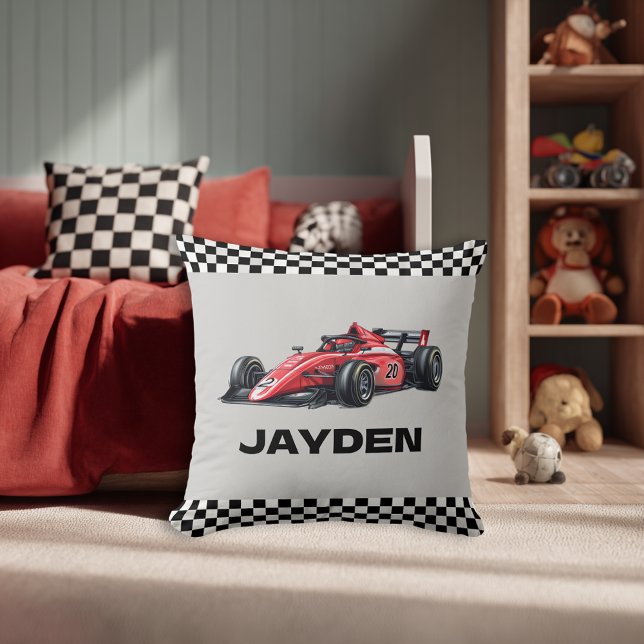 Almofada Boys Racing Car Checkered Personalised Cushion (Criador carregado)
