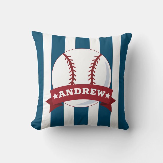 Almofada Boys Room Baseball Red and Blue Custom Name (Frente)