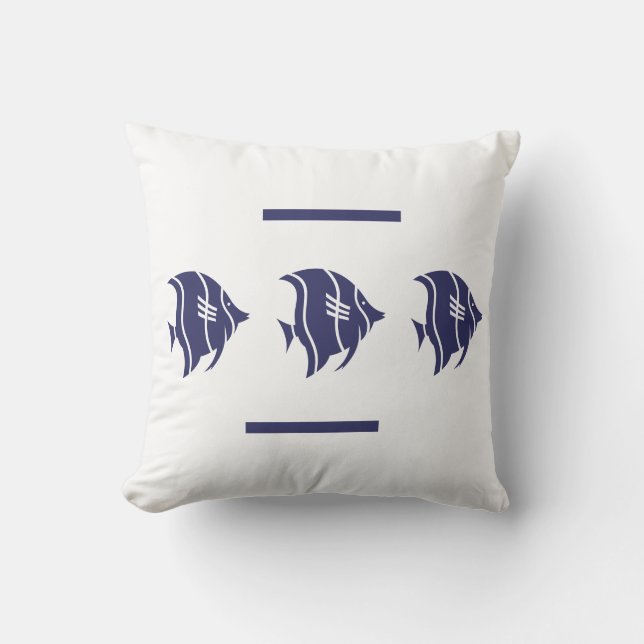 almofada branca com peixe azul marinho decoração c (Frente)