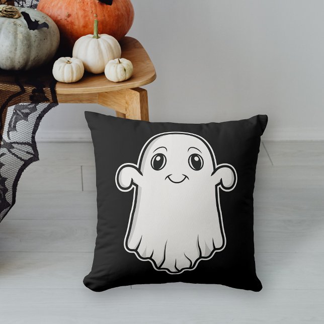 Almofada Branca de Cartoon Ghost Halloween Preto (Cute design for the Halloween season.)