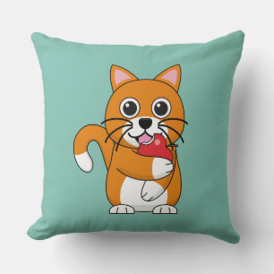 Almofada Branca De Gato Branco, Comendo Maçã Vermelha