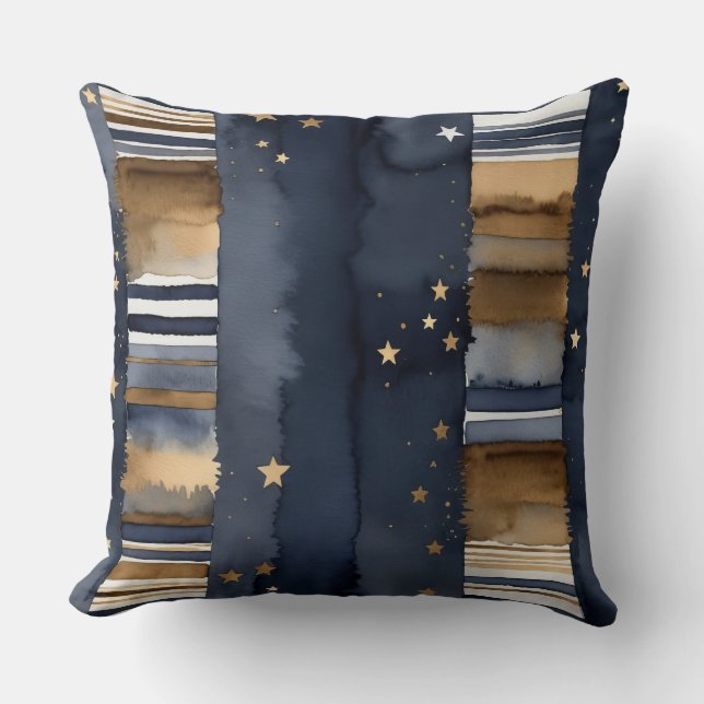 Almofada Branco Azul e Bronze com estrelas (Frente)