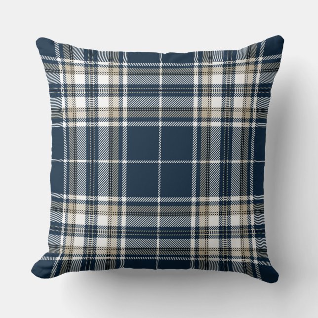Almofada Branco azul escocês na moda da xadrez de Tartan (Frente)
