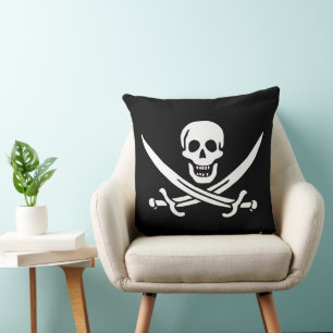 Almofada Branco, Bandeira Pirata, Calico Jack, Caveira e Cu