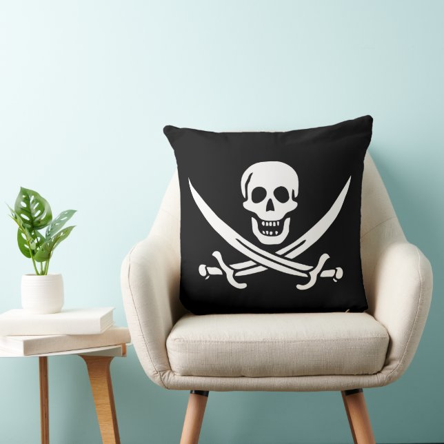 Almofada Branco, Bandeira Pirata, Calico Jack, Caveira e Cu (Cadeira)