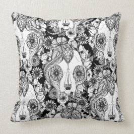 Almofada branco do preto do damasco do crânio do gato