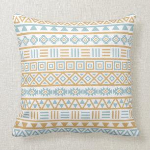 Almofada Branco Dourado azul do teste padrão asteca da