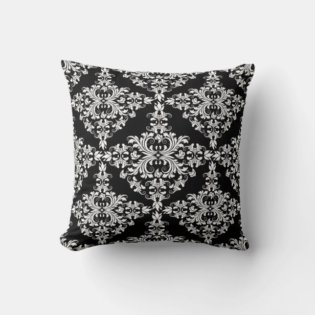 Almofada Branco feminino no damasco preto (Frente)