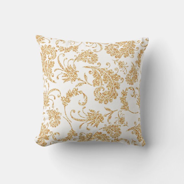 Almofada Branco Floral Elegante Dourado (Frente)