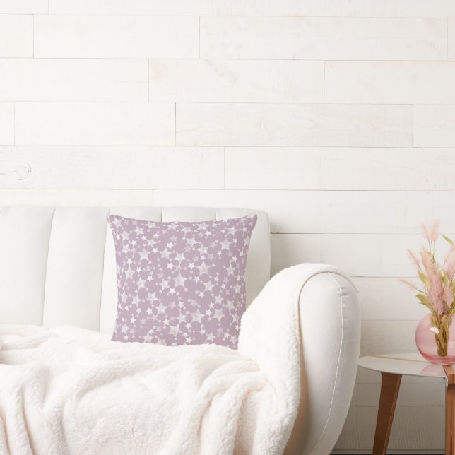 Almofada Branco no Roxo | Estrelas em Padrão de Impressão L (Sofá)