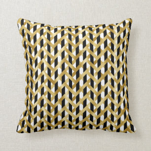 Almofada Branco preto de ouro moderno tece simétrico elega