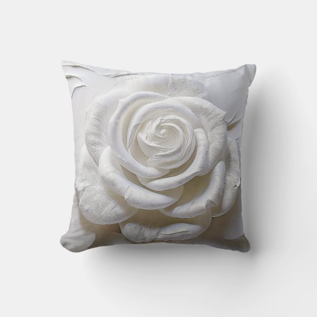 Almofada Branco sobre Branco - Rosa Esculpida (Frente)