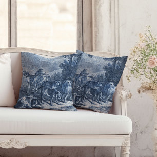 Almofada Brancos e Cães Cachorros Vintage Blue Toile
