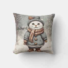 Almofada Bravo Natal Gato Snowman Watercolor Whimsical
