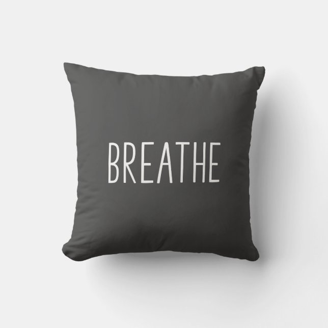 Almofada Breathe | Cinza Simples de Cota Motivacional (Frente)
