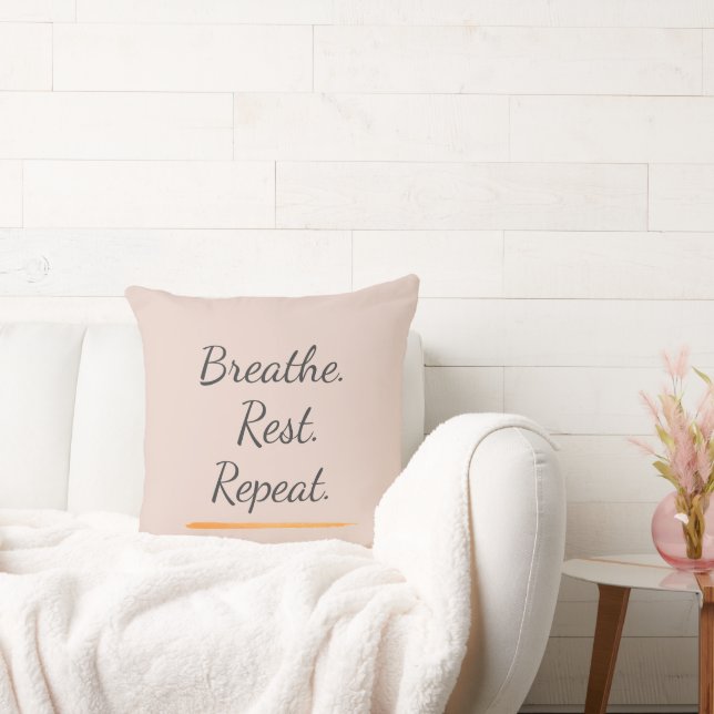 Almofada Breathe Rest Repeat Elegant Blush Pink Typography (Sofá)
