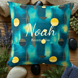 Almofada Breezy Bliss – Geometria Personalizada em Azul Tur