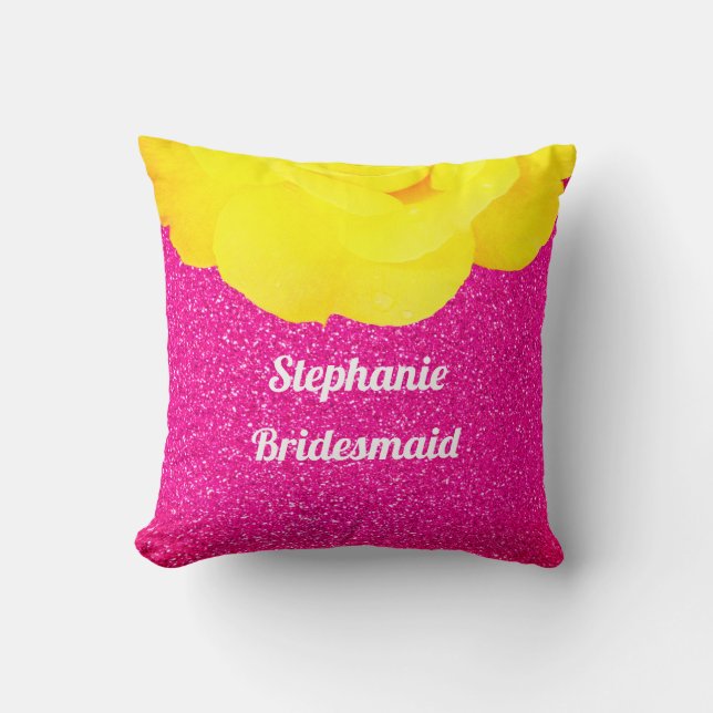 Almofada Bridesmaid Rosa-Rosa-Glusca Casamento Amarelo-Flor (Frente)