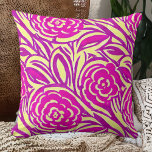 Almofada Bright Boho Floral Swirl Watercolor<br><div class="desc">Cor-de-rosa quente - padrão circular floral roxo e amarelo</div>
