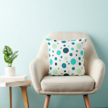 Bright bold green aqua polka dot pillow
