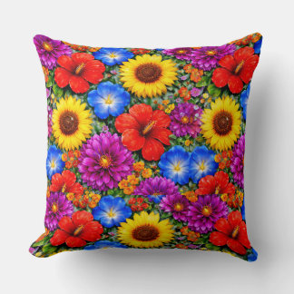 Almofada Bright Floral Pattern Sunflower, Poppy & Daisies