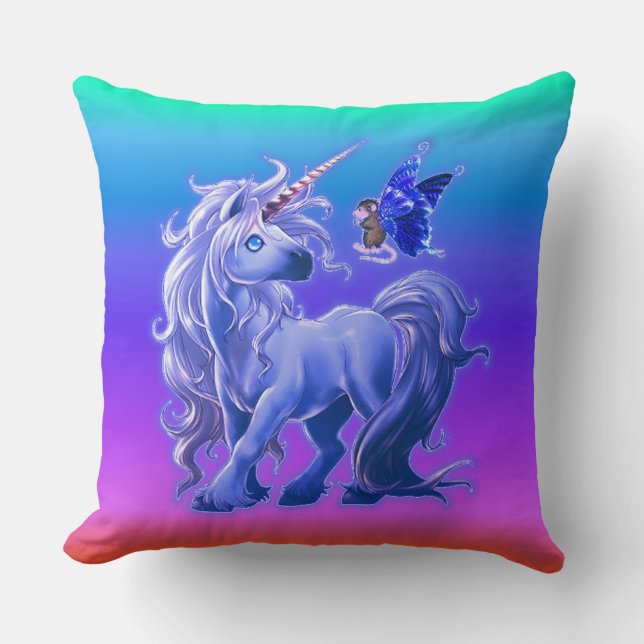 Almofada Bright Pastel Rainbow Blue Unicorn (Frente)