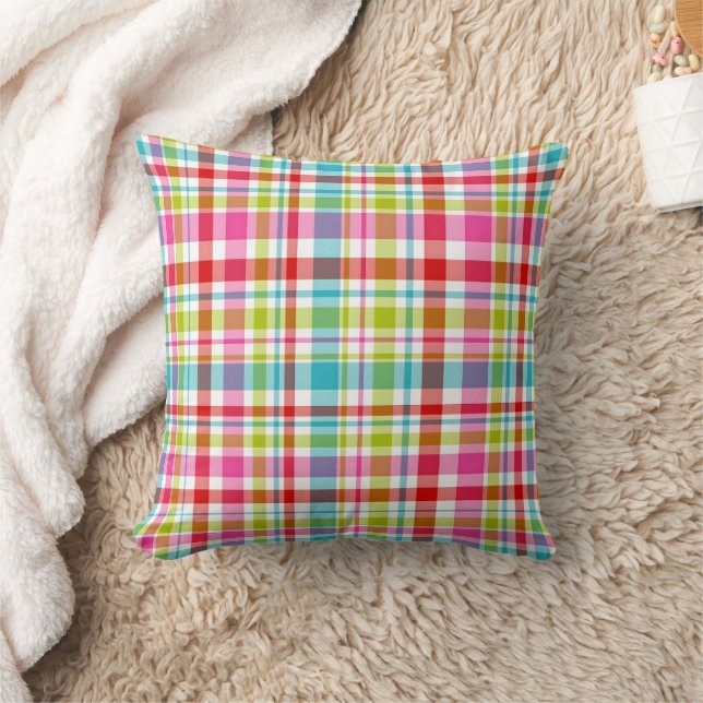 Almofada Bright Rainbow Plaid Checkered Pattern (Cobertor)
