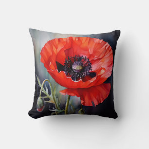 Almofada Bright Red Poppy com Centro Escuro
