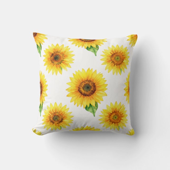 Almofada Bright Sunflower Watercolor Seamless Pattern (Frente)