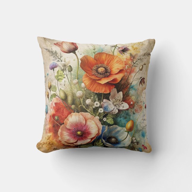Almofada Bright Watercolor Wildflowers (Frente)