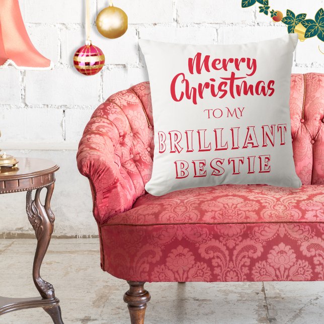 Almofada Brilhante Bestie, melhor amigo presente, feliz Nat (Say Merry Christmas to your brilliant best friend, with this red and white festive cushion.)